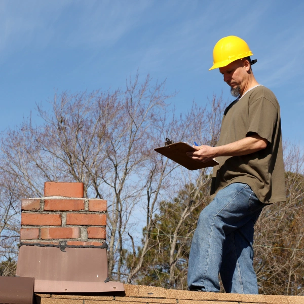 An image of a roofing professional inspecting a roof in Staten Island.