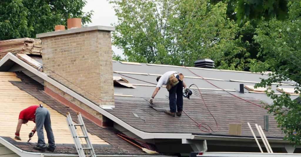 An image showing roofing work in progress in New Springville, Staten Island, NY.